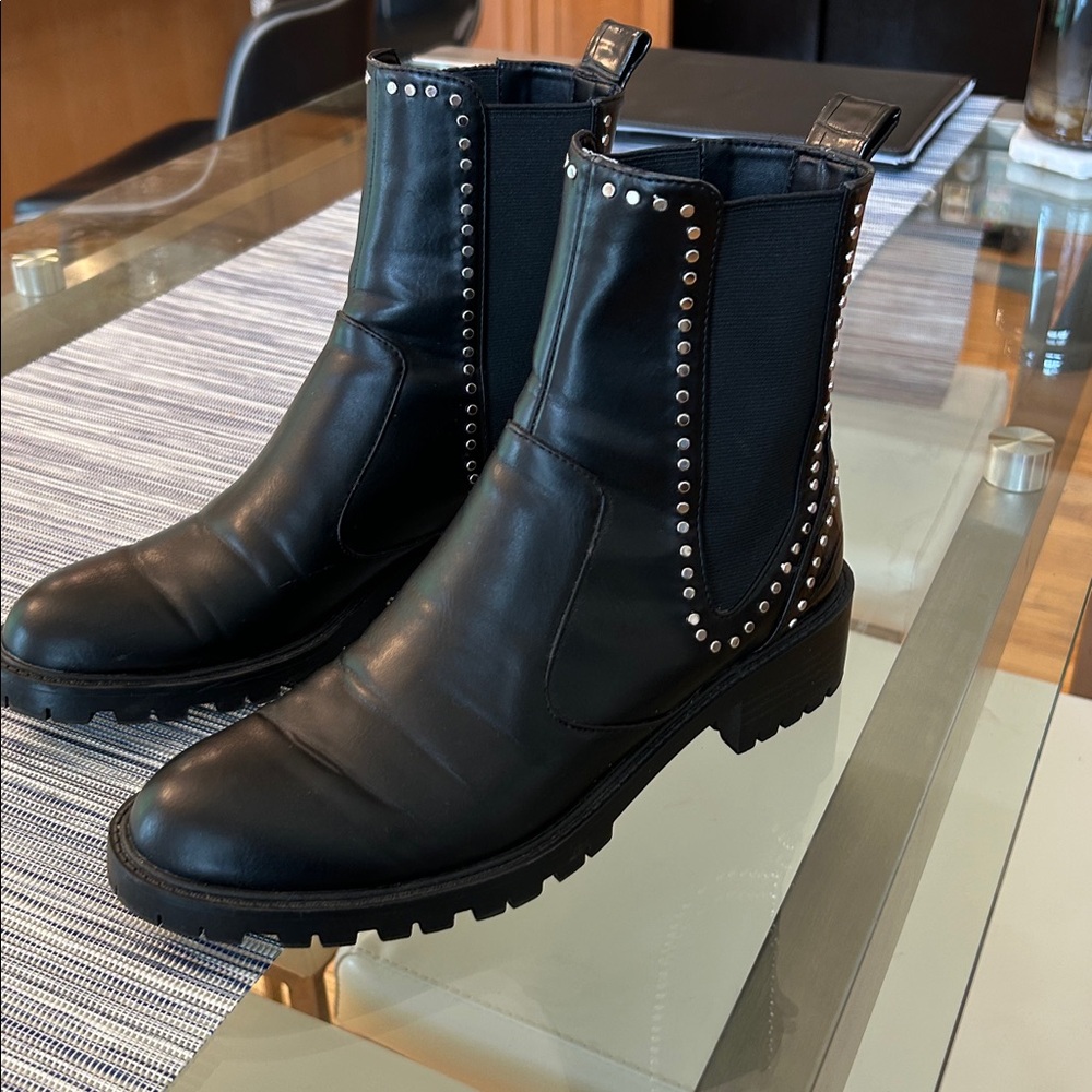 ZARA Black Studded Leather Boots